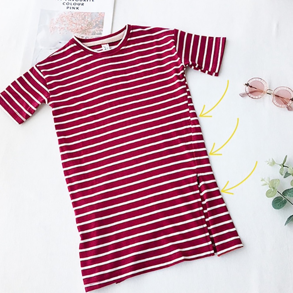 Little Girls Twisted Striped T-shirt Dress Red